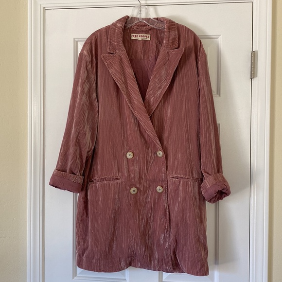 Free People Daria Crinkled Velvet Blazer Jacket, dusty pink, size S - Picture 5 of 16